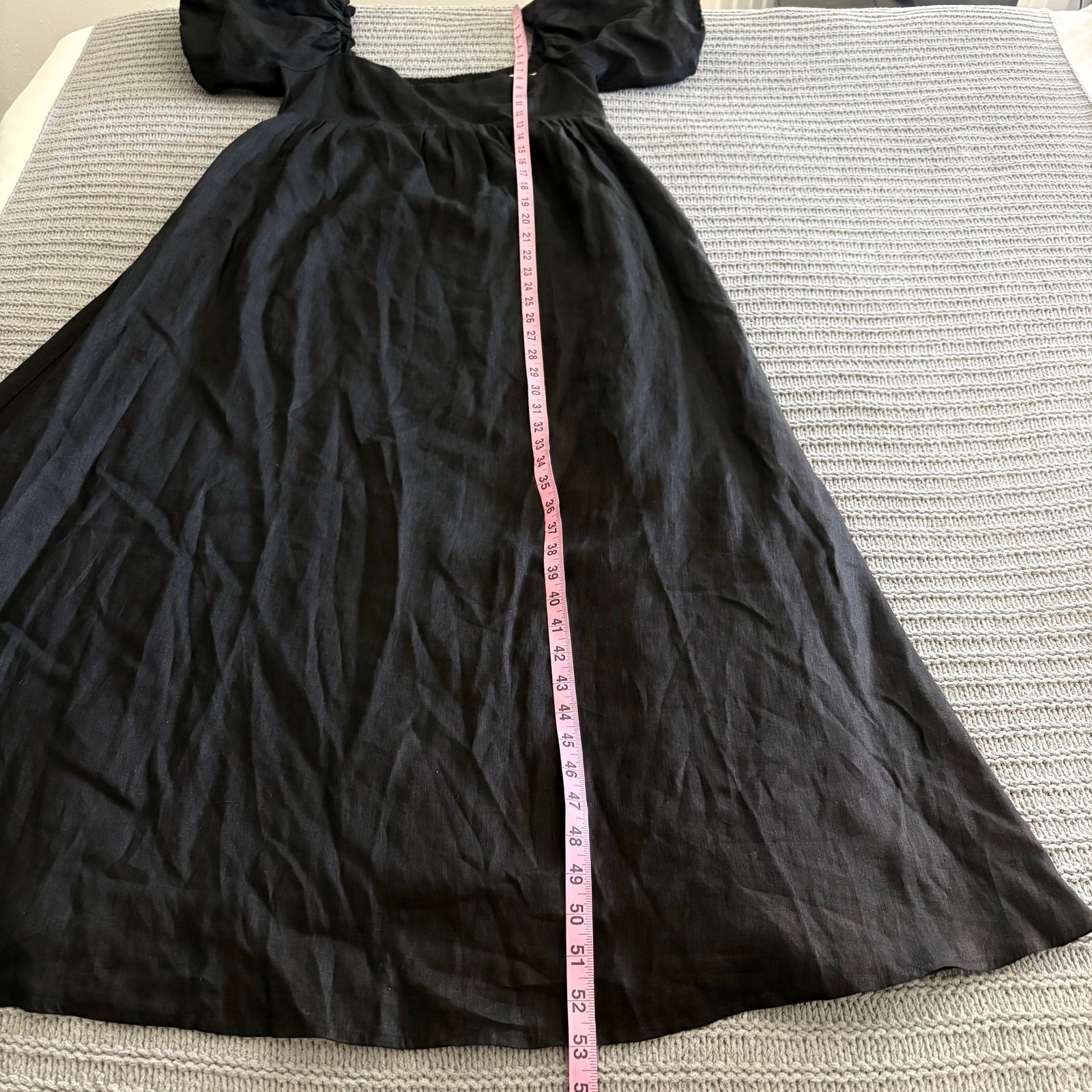 Dissh Black Puff Sleeve Smocked Linen Maxi Dress US 8 Wedding Minimalist