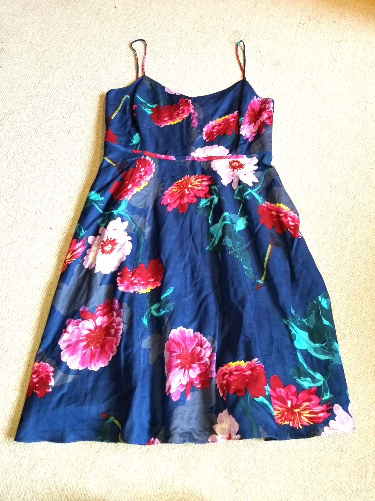Womens Dress-BANANA REPUBLIC-navy/pink/red floral linen strappy Resort-14