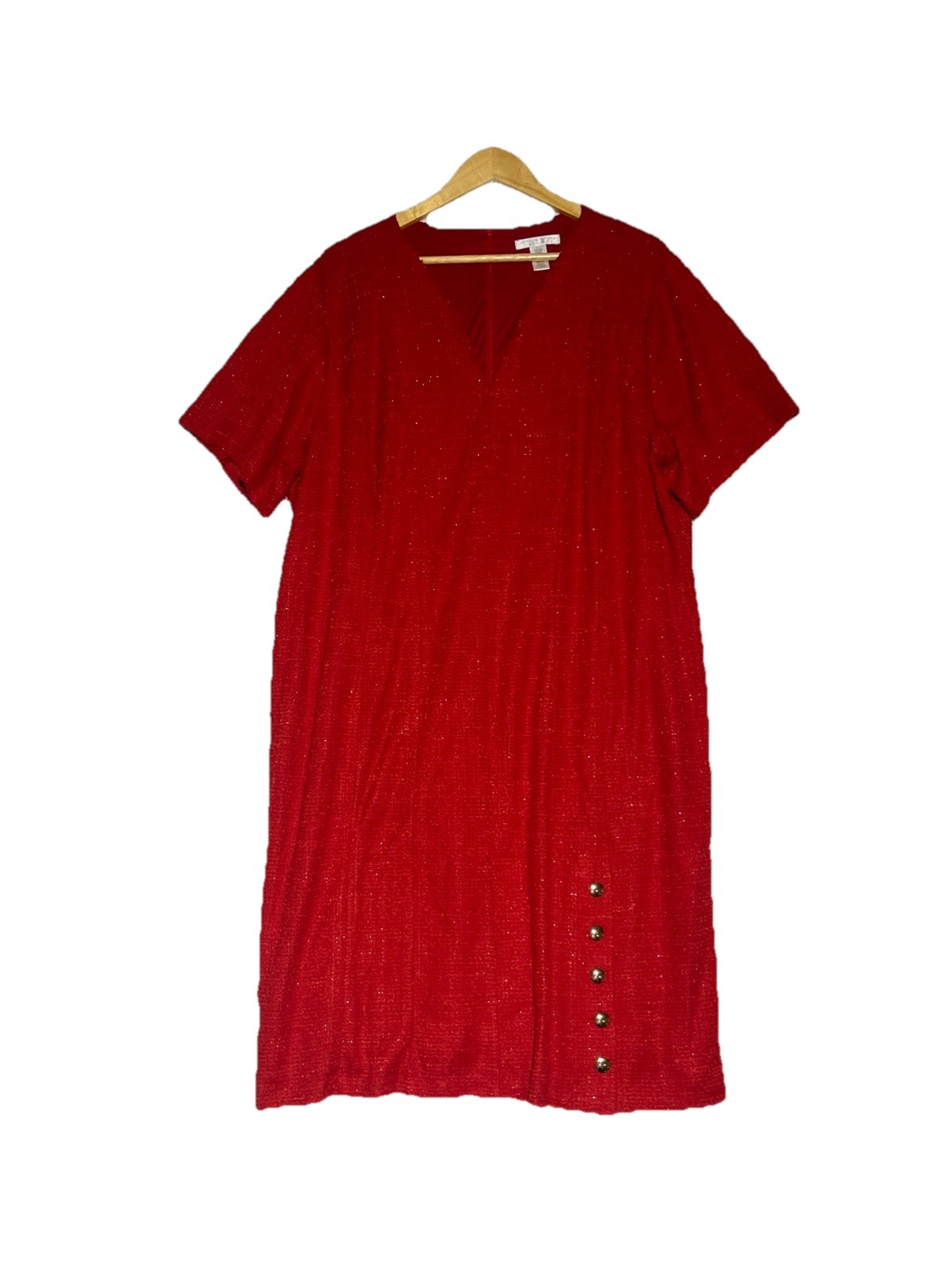 London Times Boucle Sheath Dress 22 W Red Sparkle Tweed Holiday Tweed Classic