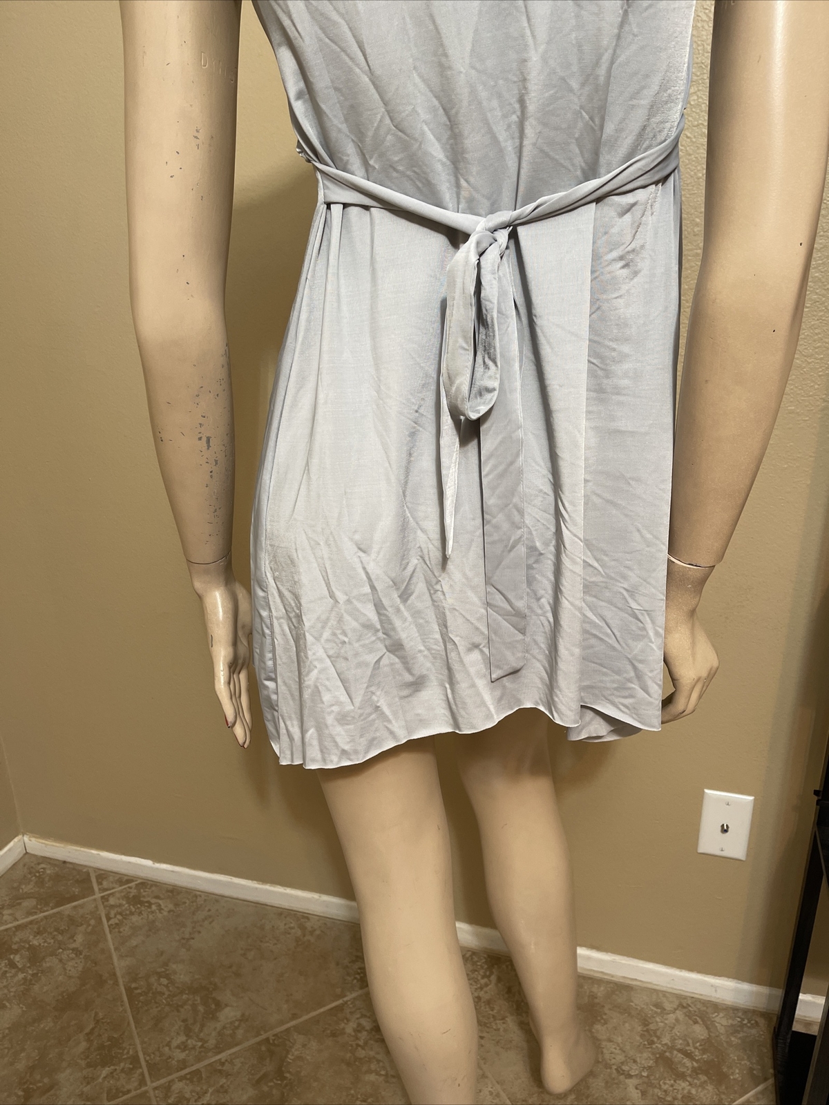 Women’s Blue Grey Polyester Casual Summer Tied Ruffles Mini Size L Blouse Dress