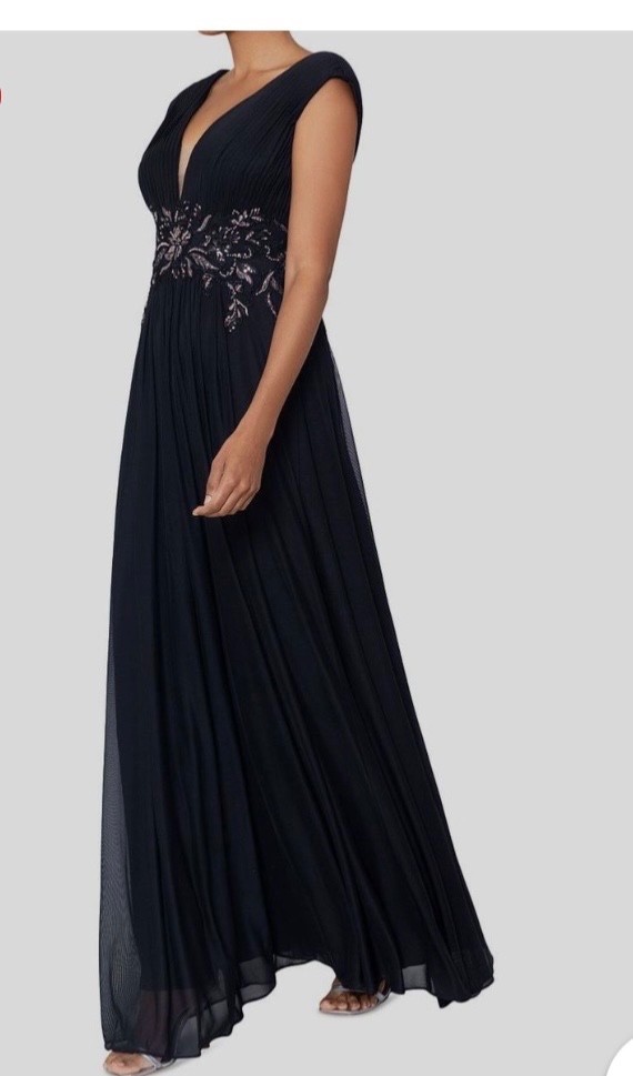 Betsy & Adam black beaded v-neck gown 12