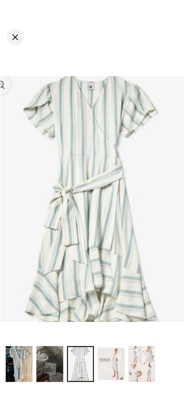 Cabi Boardwalk Wrap Dress #6591 Sz M White Blue Green Striped Coastal Flattering