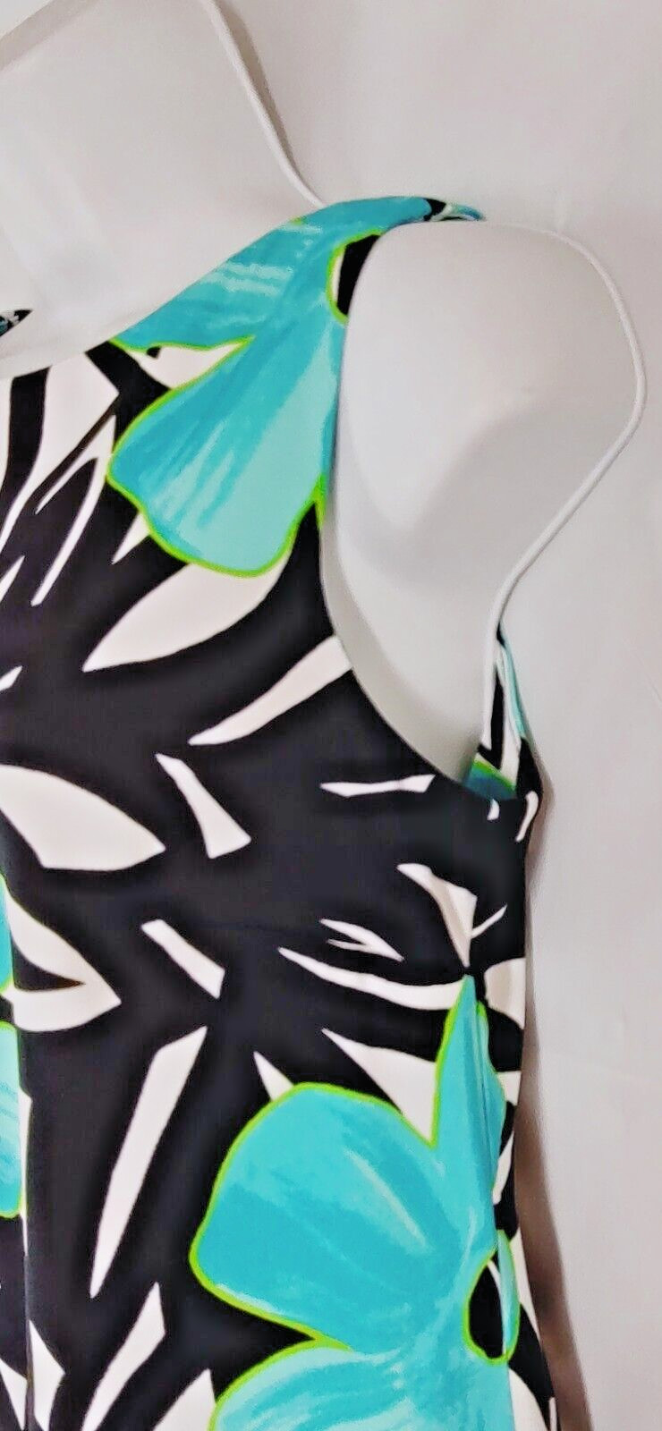 AB Studio Dress 10 Basic Shift Sheath Black Teal Blue Floral Sleeveless Stretch