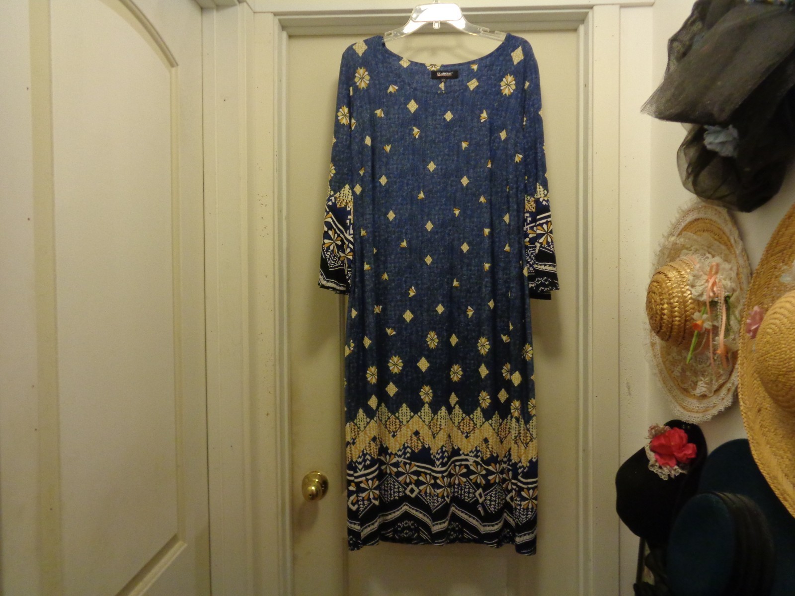 BOHEMIAN DREAMER BLUE W PRINTS MAXI JERSEY DRESS BY GLAMOUR 16 W