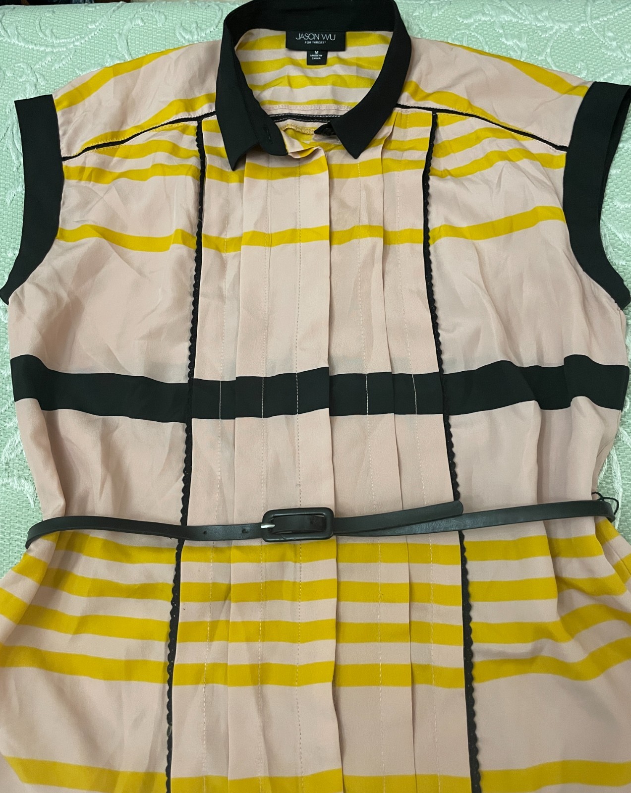 Jason Wu For Target Pleated Shift Mini Dress Women’s M Striped Collared Belted