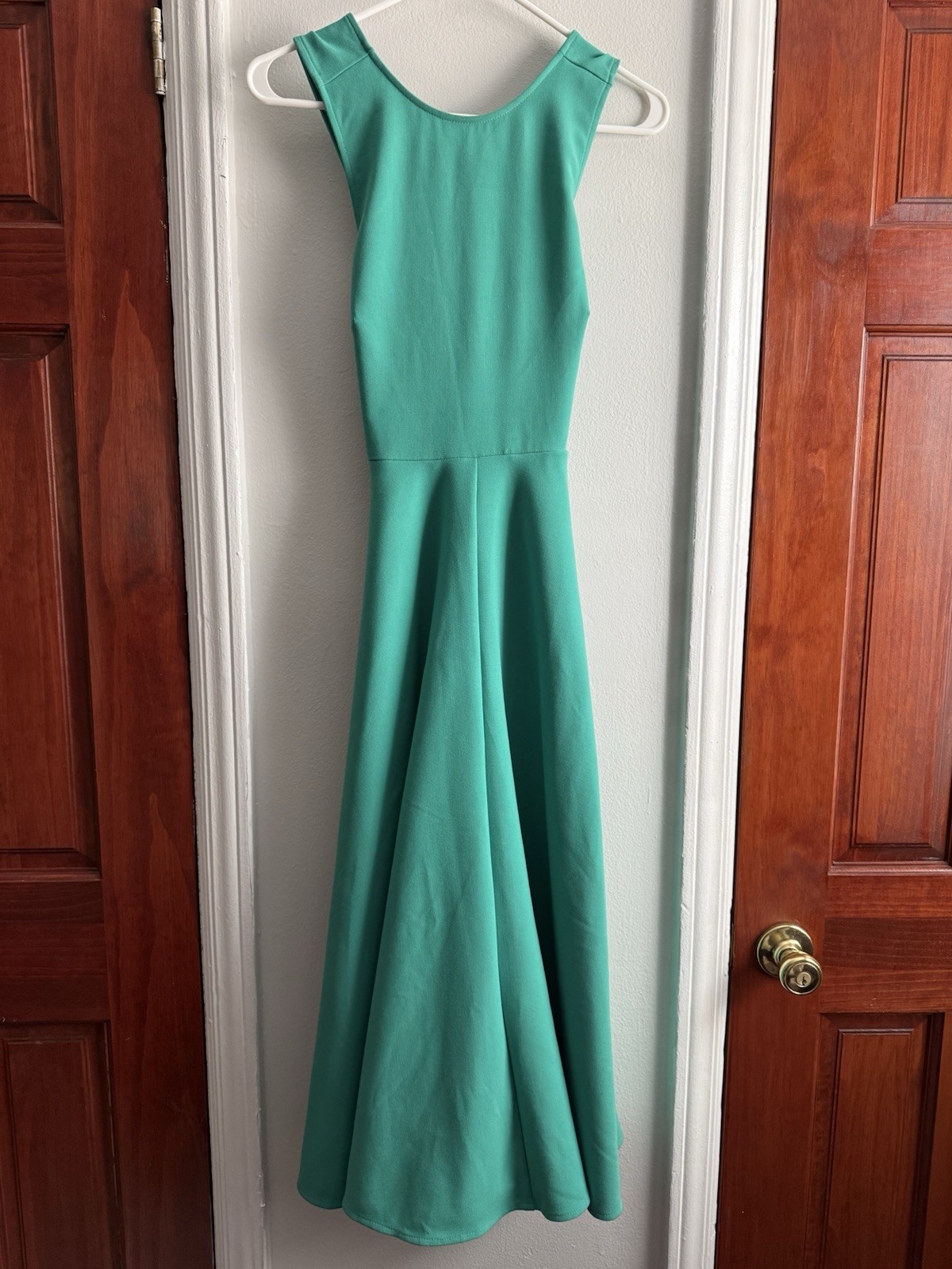 Chelsea 28 Green Solid Round Neck Pleated Pocket Knit Long Maxi gown XXS