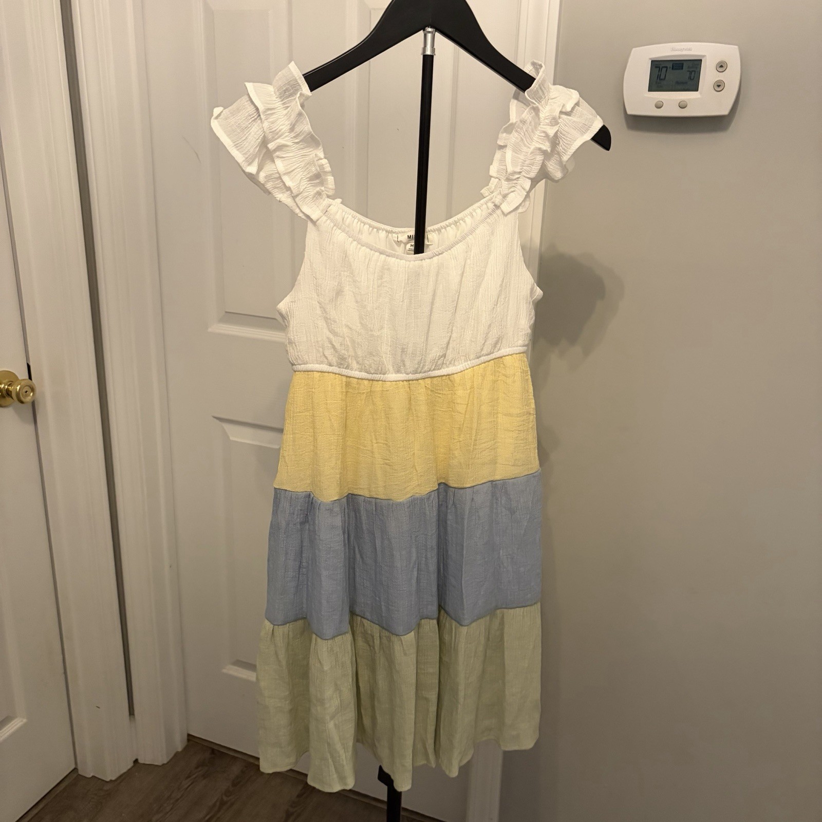 Mine Boutique Pastel Colorblock Tiered Mini Sundress Med Cottagecore Boho EUC
