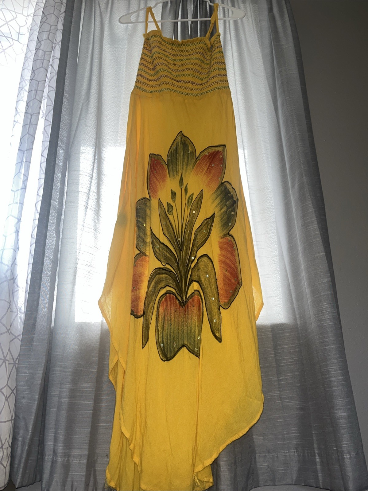 Just Be Gauze Stretch Fit Yellow Floral Strapless Sun Dress Small To Medium Fit