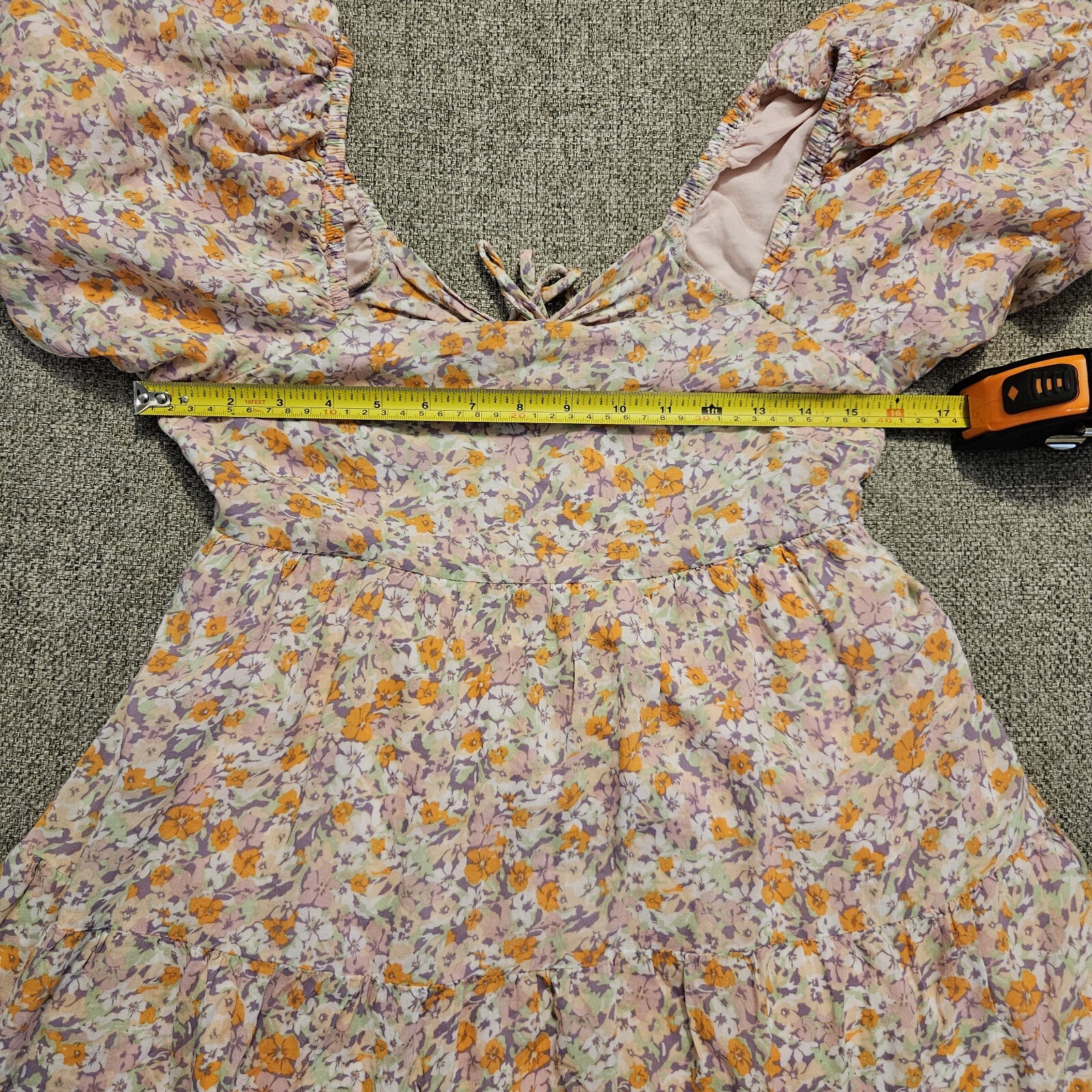 MINKPINK Versailles Puff Sleeves Square Neck Floral Pink Mini Dress Size Small
