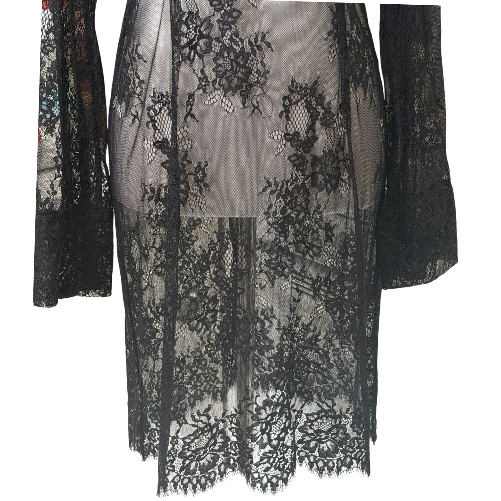 JNBY Womens Sheer Floral Lace Bell Sleeve Midi Dress Gothic Romantic Designer S