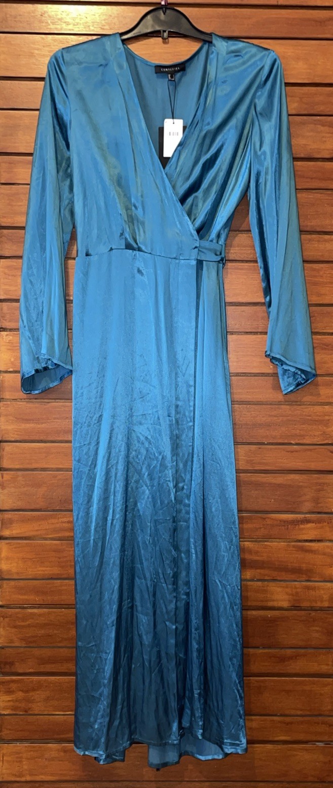 Cortefiel Teal Wrap Maxi Dress UK 12 EUR L USA 8 MEX 30 ITA L KOR L