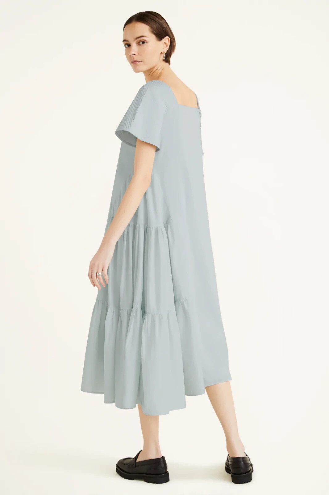 $500 MERLETTE Minne Pintuck Sleeve Tiered Pima Cotton Lawn Dress | Sea Mist | S