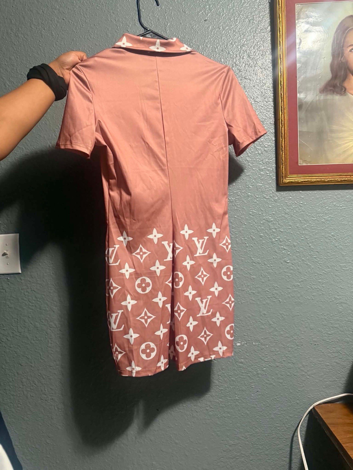 Women’s Pink/White Monogram Collared Short Sleeve Button Shirt Dress S