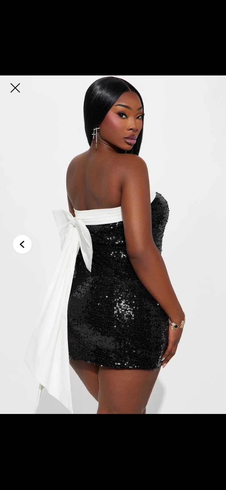 FASHION NOVA Becca Bow Sequin Mini Dress Black White Bow Party Plus 2X