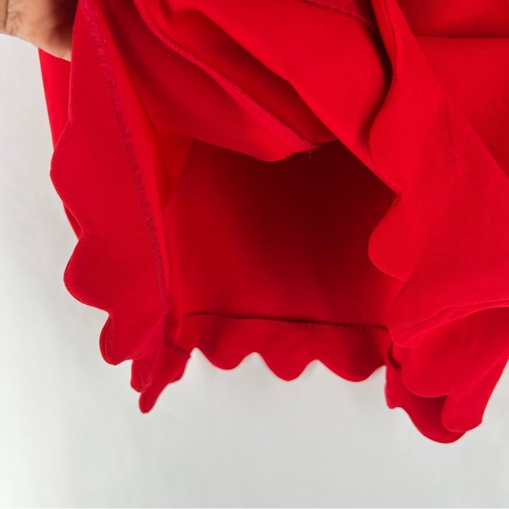 B. Darlin Red Stretch Crepe Scallop Edge Spaghetti Strap Fitted Mini Dress