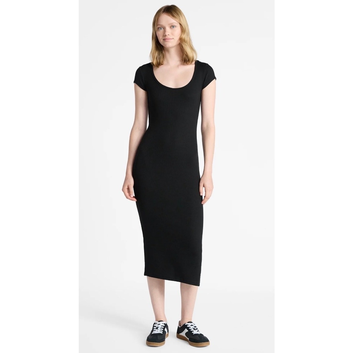 No Boundaries Women’s Scoop Midi Dress side seam slit black small (4-6) slim fit