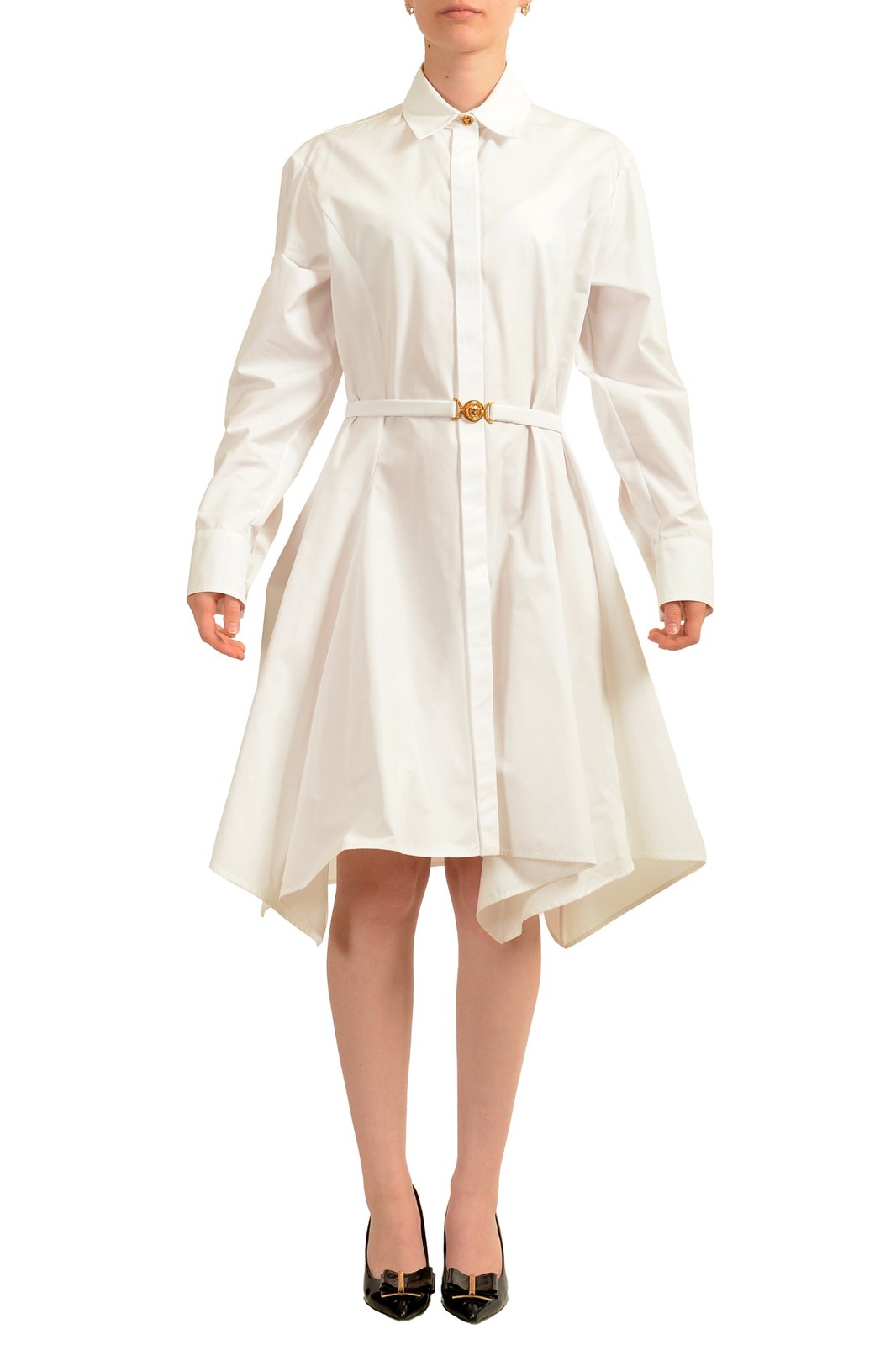 Versace Women’s White Asymmetrical Belted Shirt Dress US M IT 42