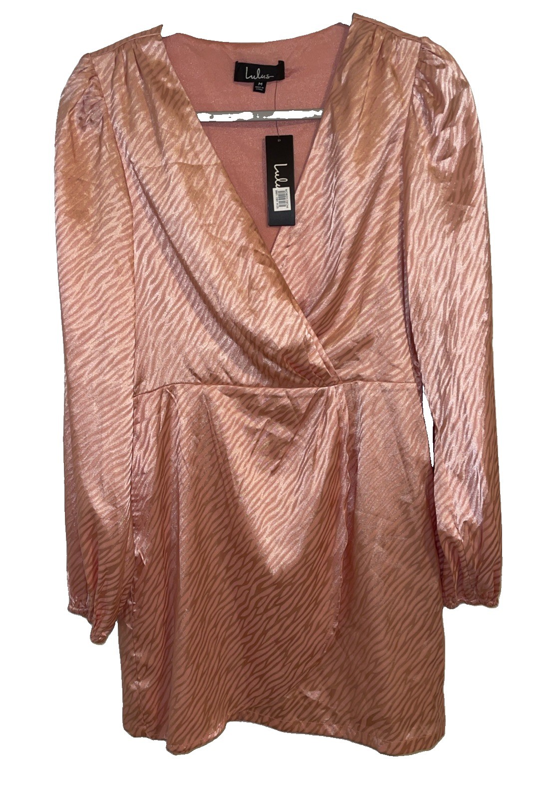 Lulus Wild for Love Pink Zebra Print Faux Wrap Mini Dress Balloon Sleeve Size M
