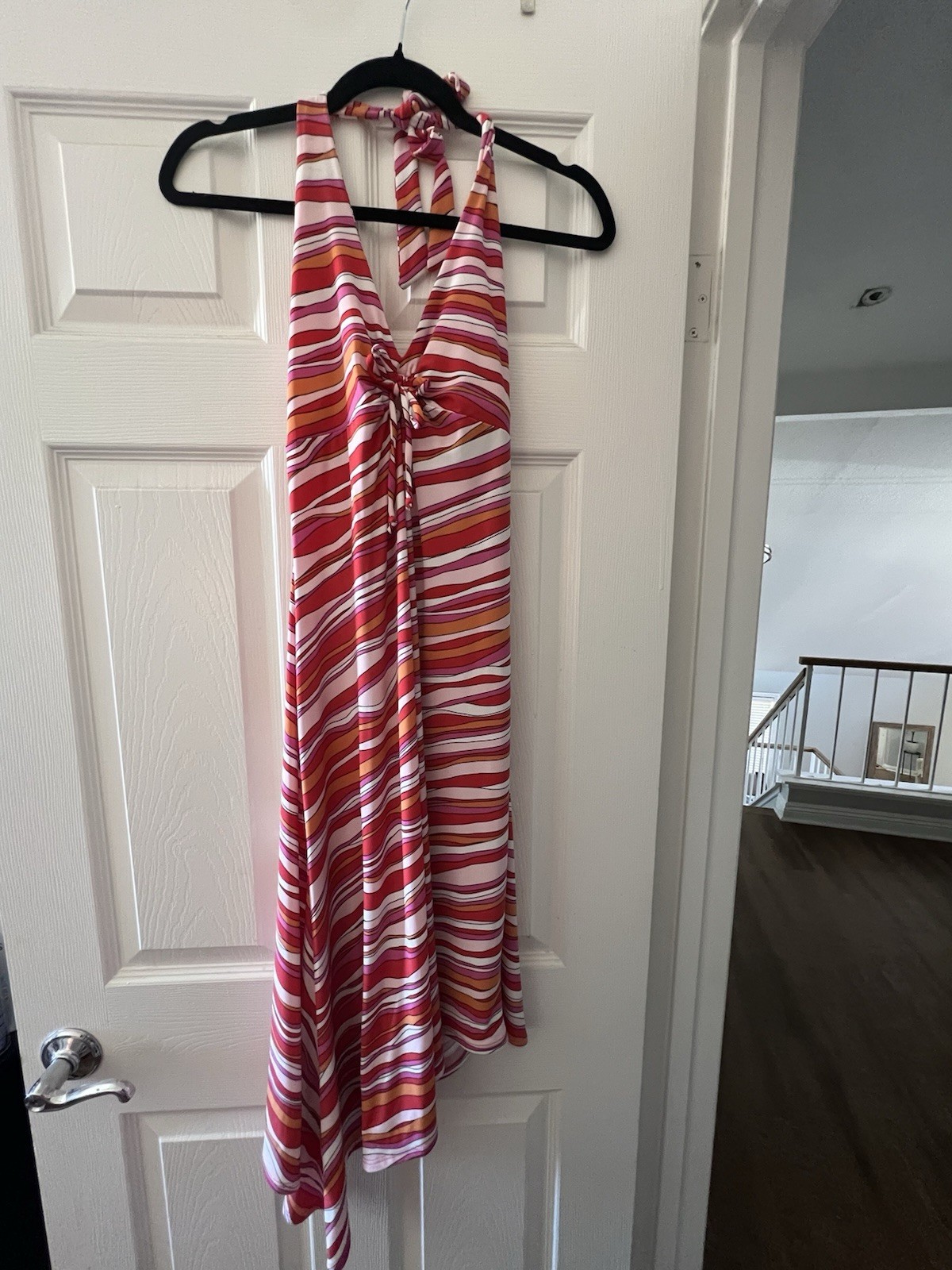 BCBGMAXAZRIA Womens Halter Tie Neck Striped Jersey Rayon Stretch Dress M