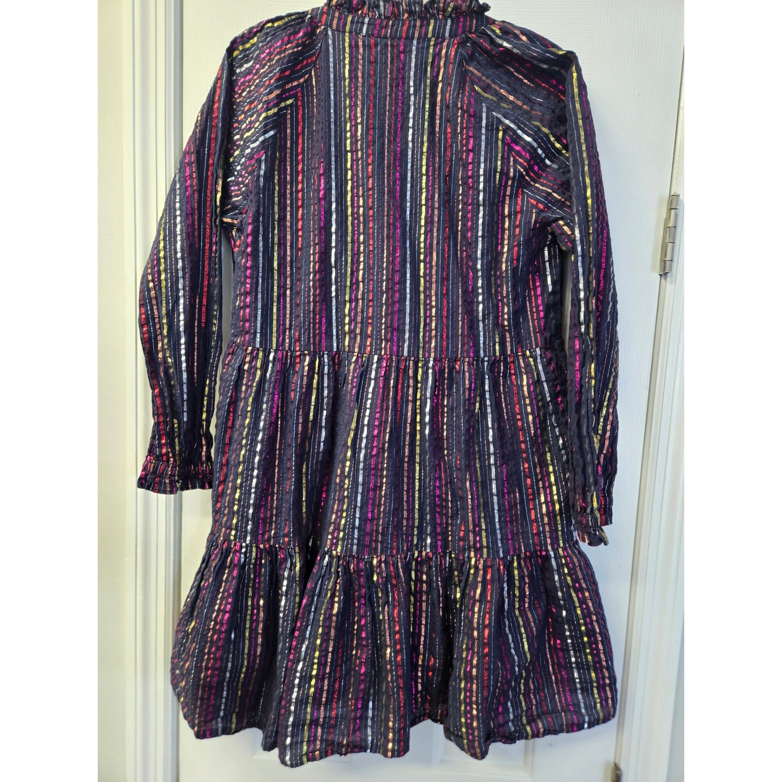 RollerRabbit Metallic Stripe Tiered Mini Dress Lurex Whimsigoth Babydoll Shimmer