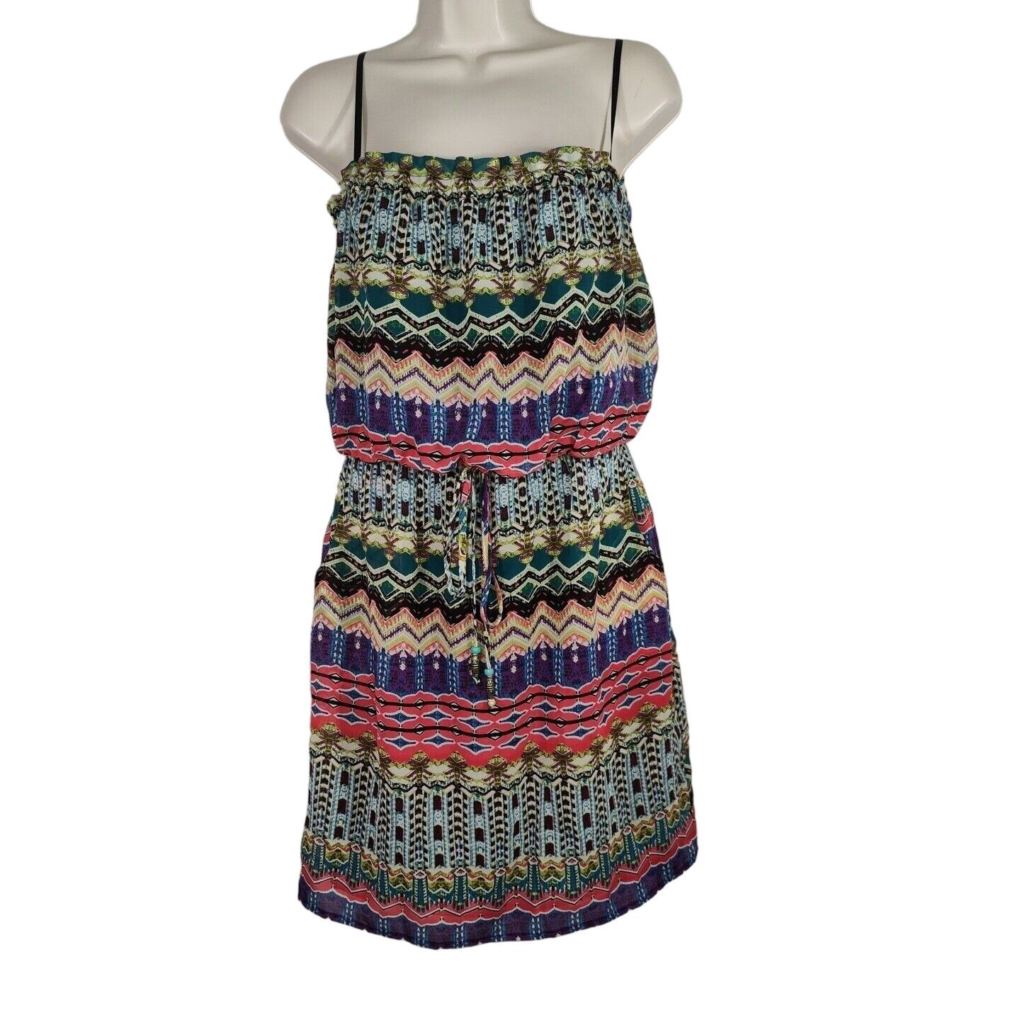 City Triangles Blouson Mini Dress Sundress Women Size L Colorful Teal Purple NEW