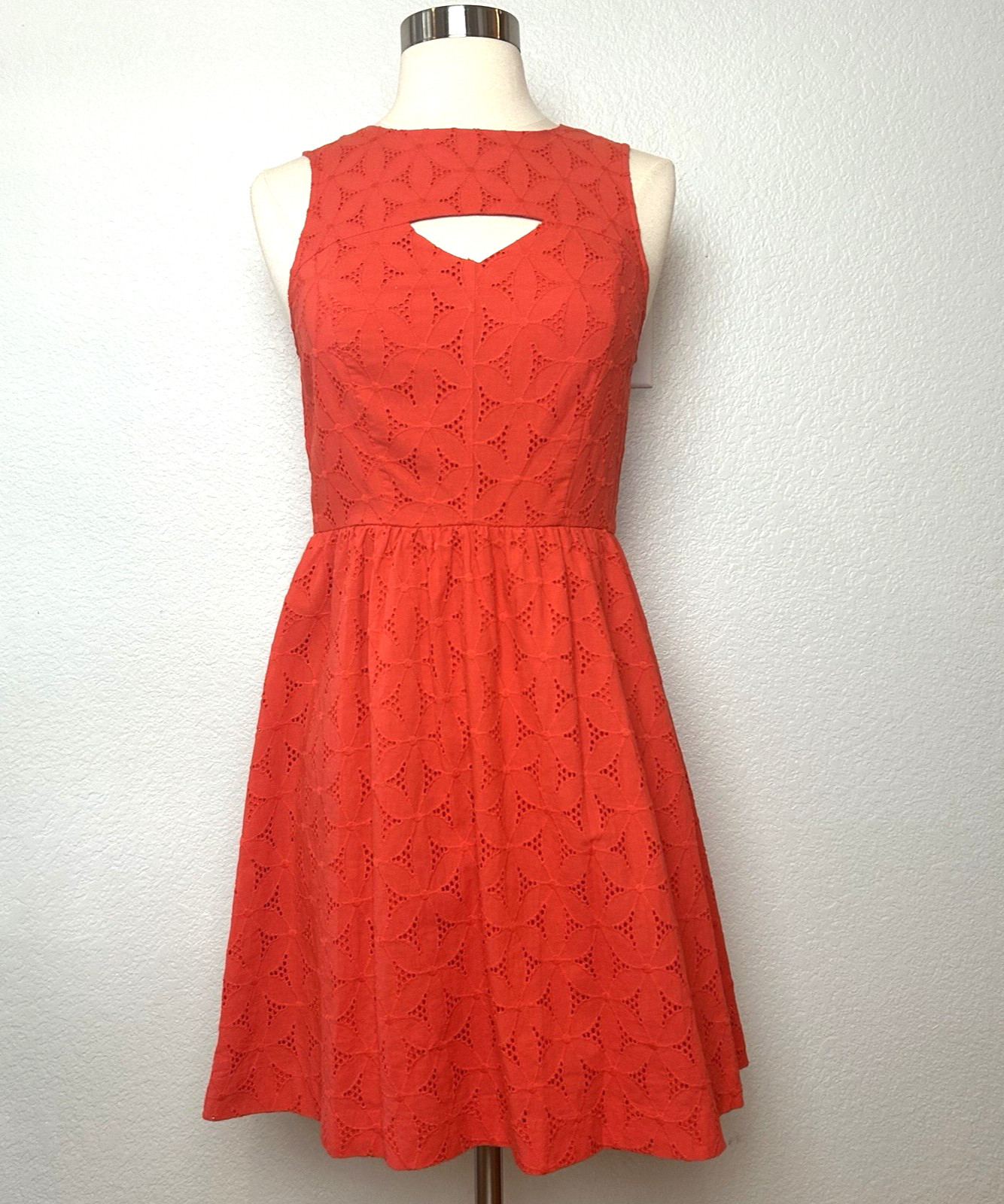Kensie Sundress Womens XS Orange Cut Out Embroidery Eyelet Lined Sleeveless