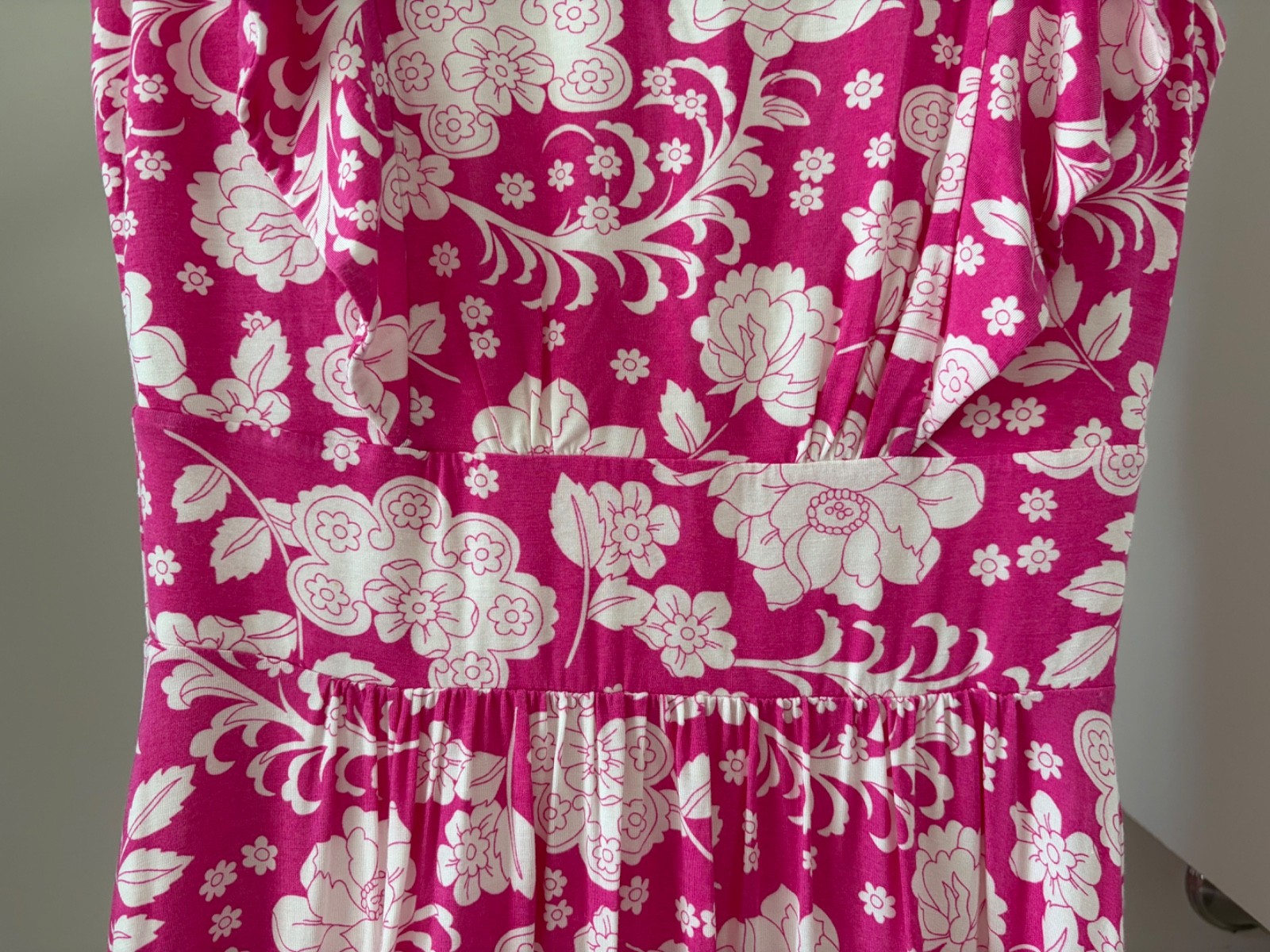 Boden Women’s Size US 4 Midi Pink/White Floral Jersey Dress Flutter Cap Sleeve