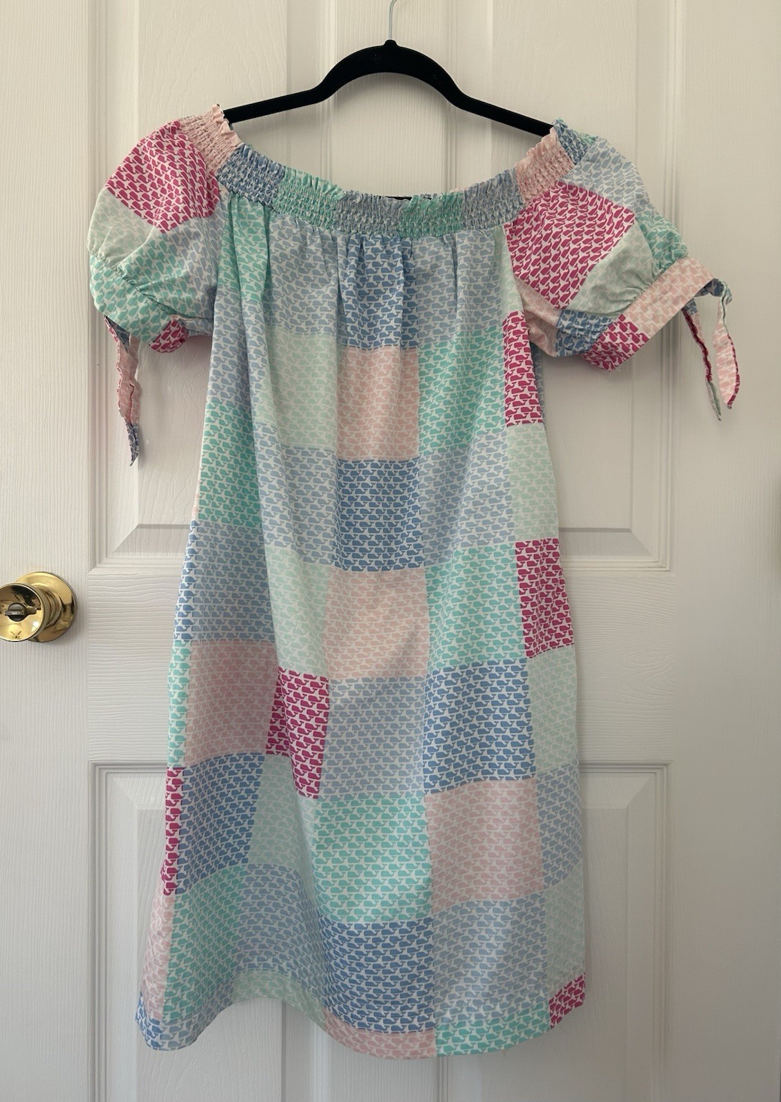 Vineyard Vines for Target Patchwork Whale Print Off-Shoulder Dress