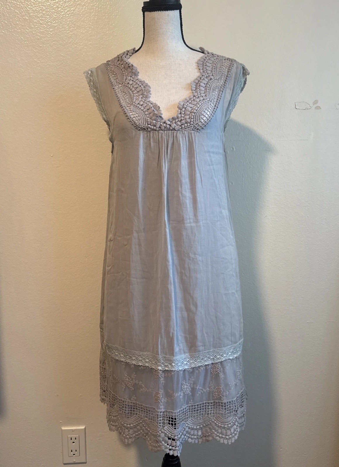 Hazel Crochet Trim Embroidered Lace Bohemian Dress Lace Womens Medium M
