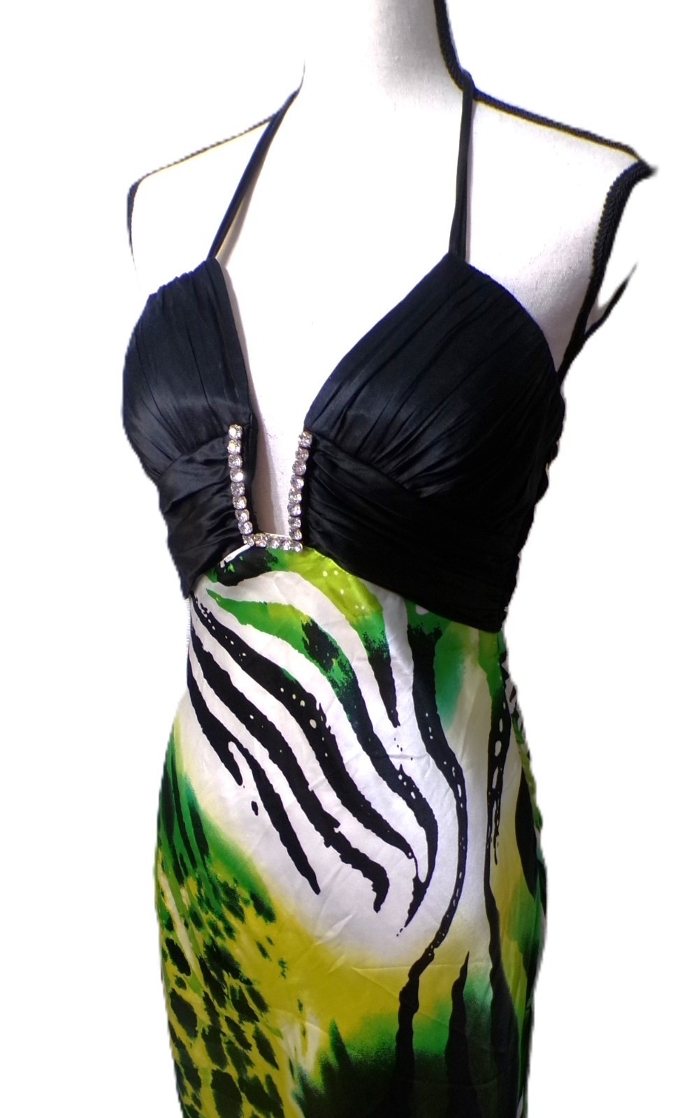 Vtg Cache 6 Halter Maxi Formal 100% silk Lime Black Fairy whimsigoth Nwt Hoco