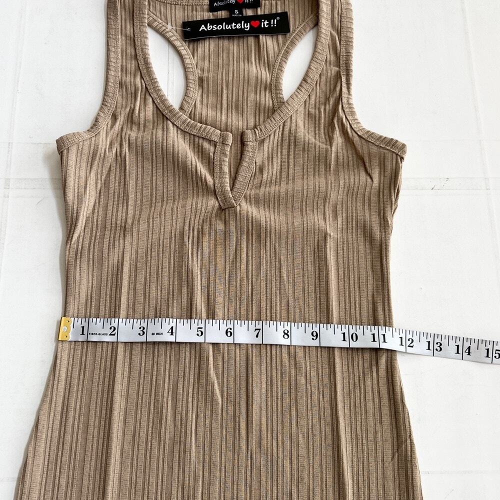New ABSOLUTELY LOVE IT Sleeveless Split V Neck Rib Knit Bodycon Midi Dress Brown
