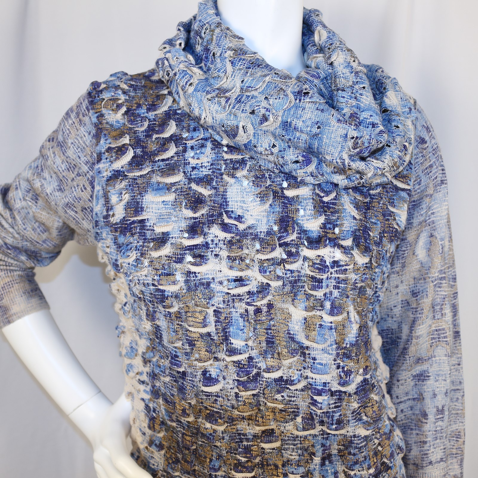 ALBERTO MAKALI Milano Blue Multicolor Acrylic Wool Women Sweater Dress Size L