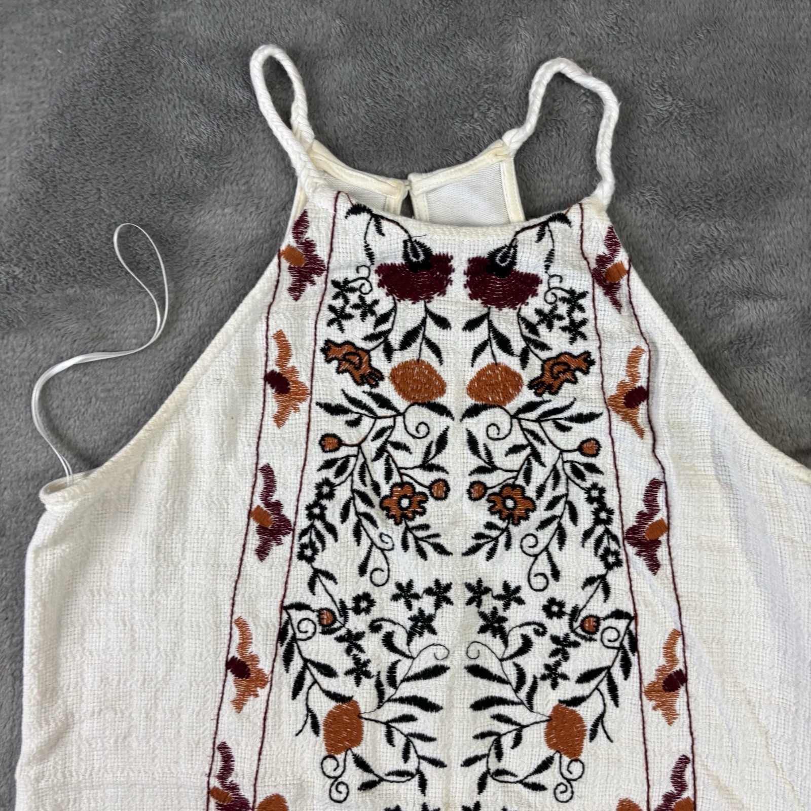Alice Blue Tank Top Embroidered Linen Mini Dress Sz S Boho Cottage Core Peasant