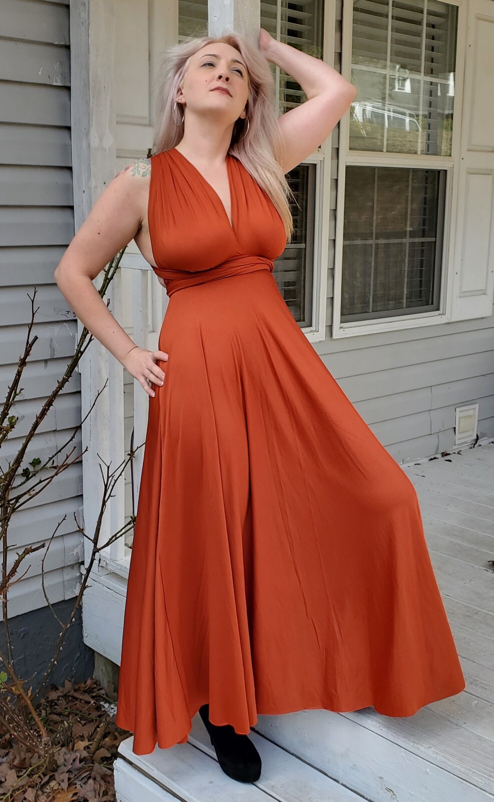 Vintage Slinky Maxi Halter Tie Can Be Multi Way Size Medium burnt orange
