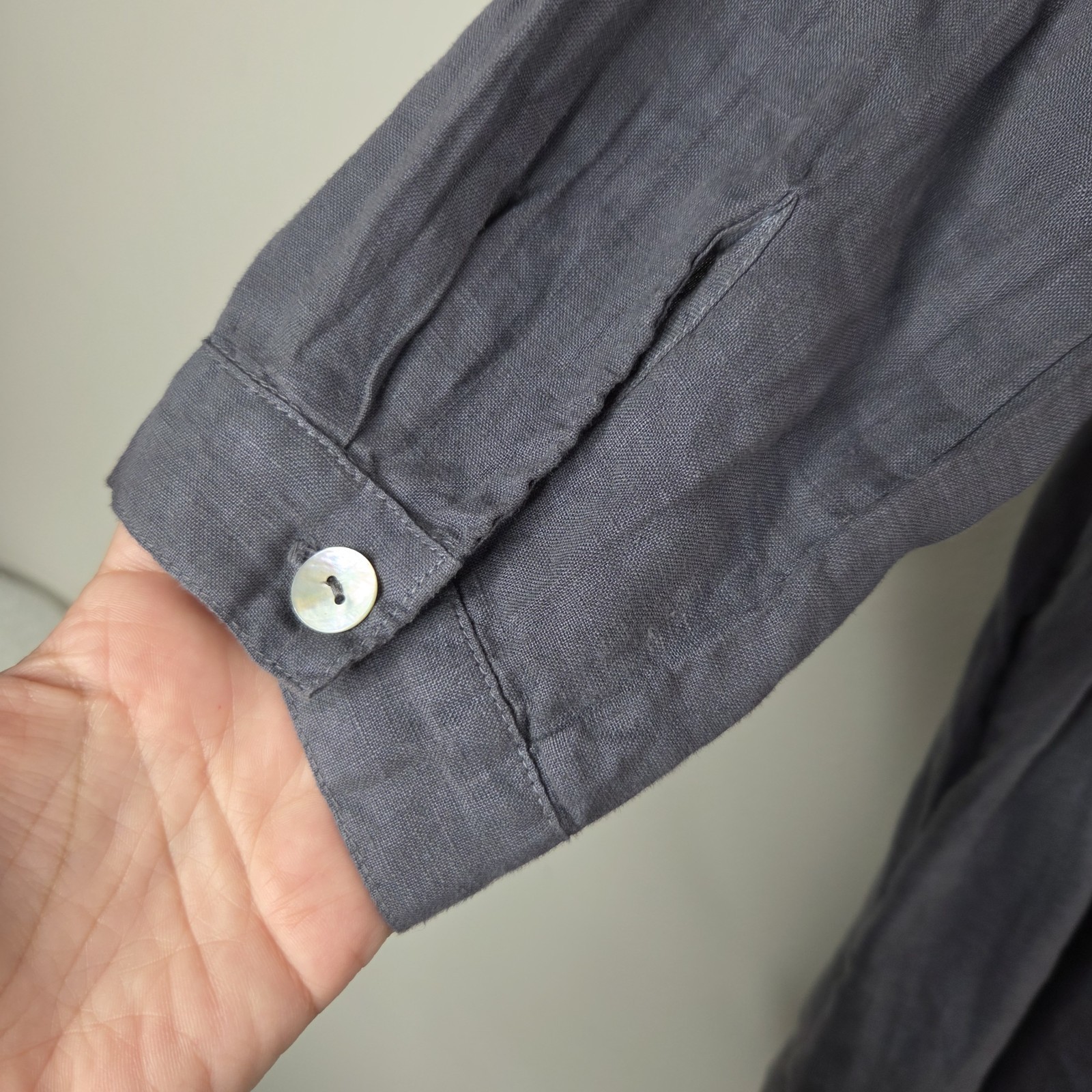 Becasa S Jour Linen Gray Two Pockets Shirt Dress