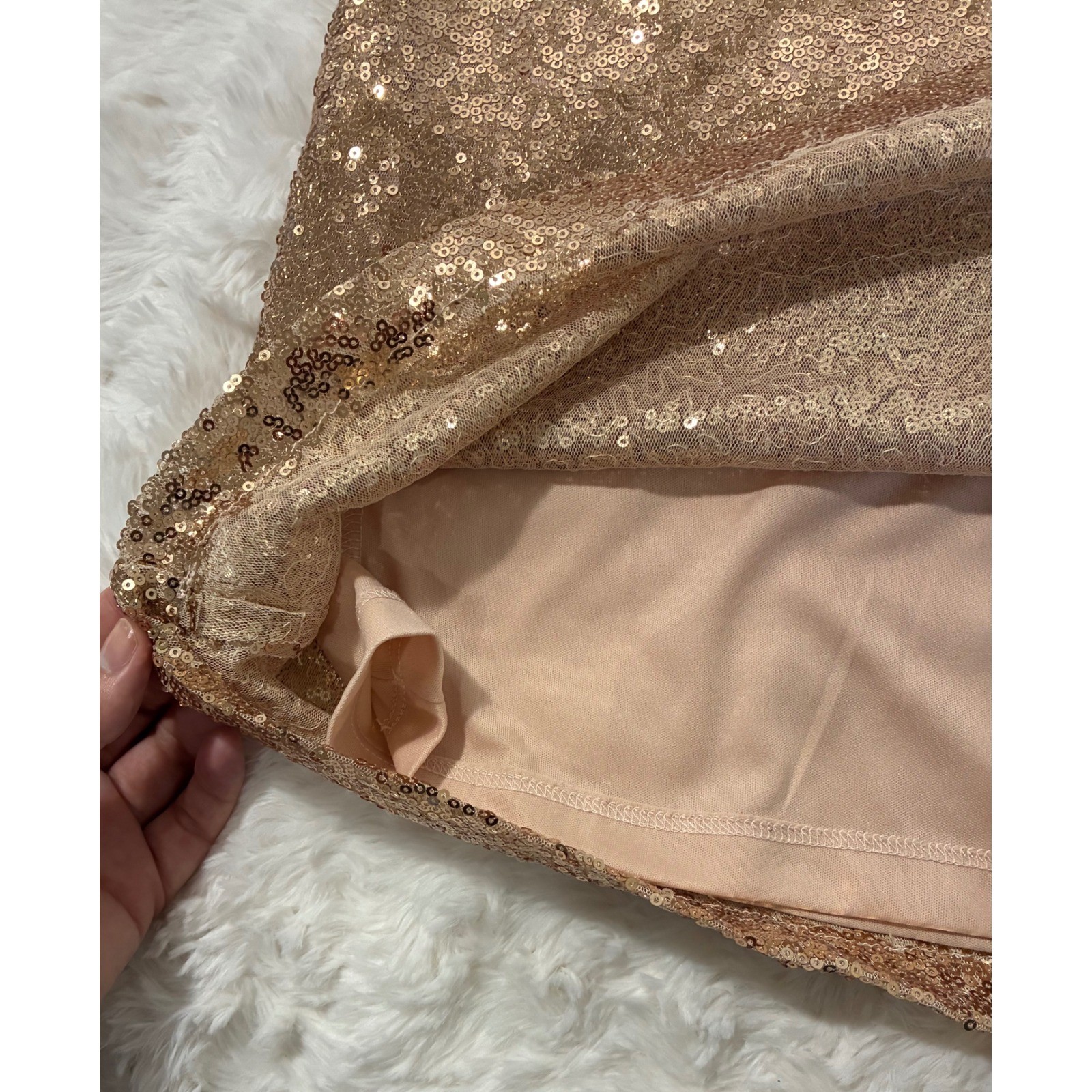 Lulus Rose Gold Sequin V-Neck Short Sleeve Shift Mini Dress 66192 Womens XS