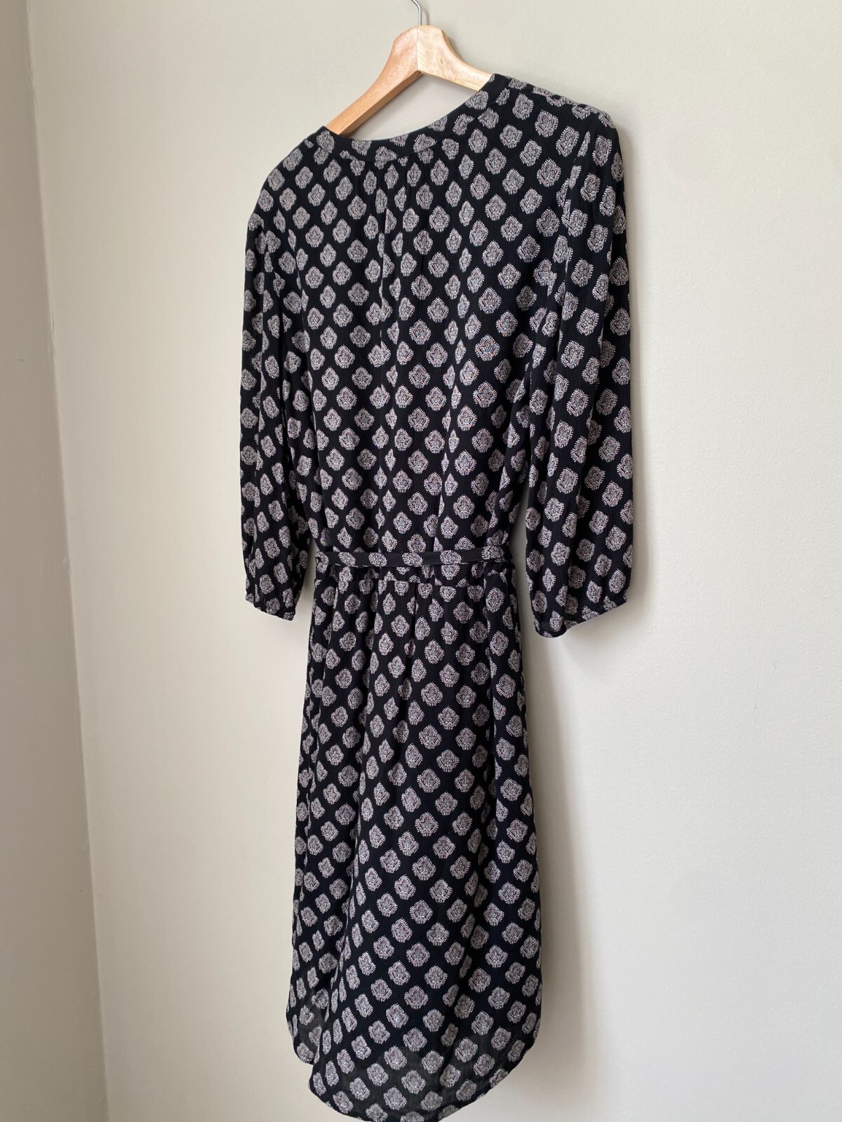Caslon Women’s Medium Patterned Boho Peasant 3/4 Sleeve Tunic Dress Black