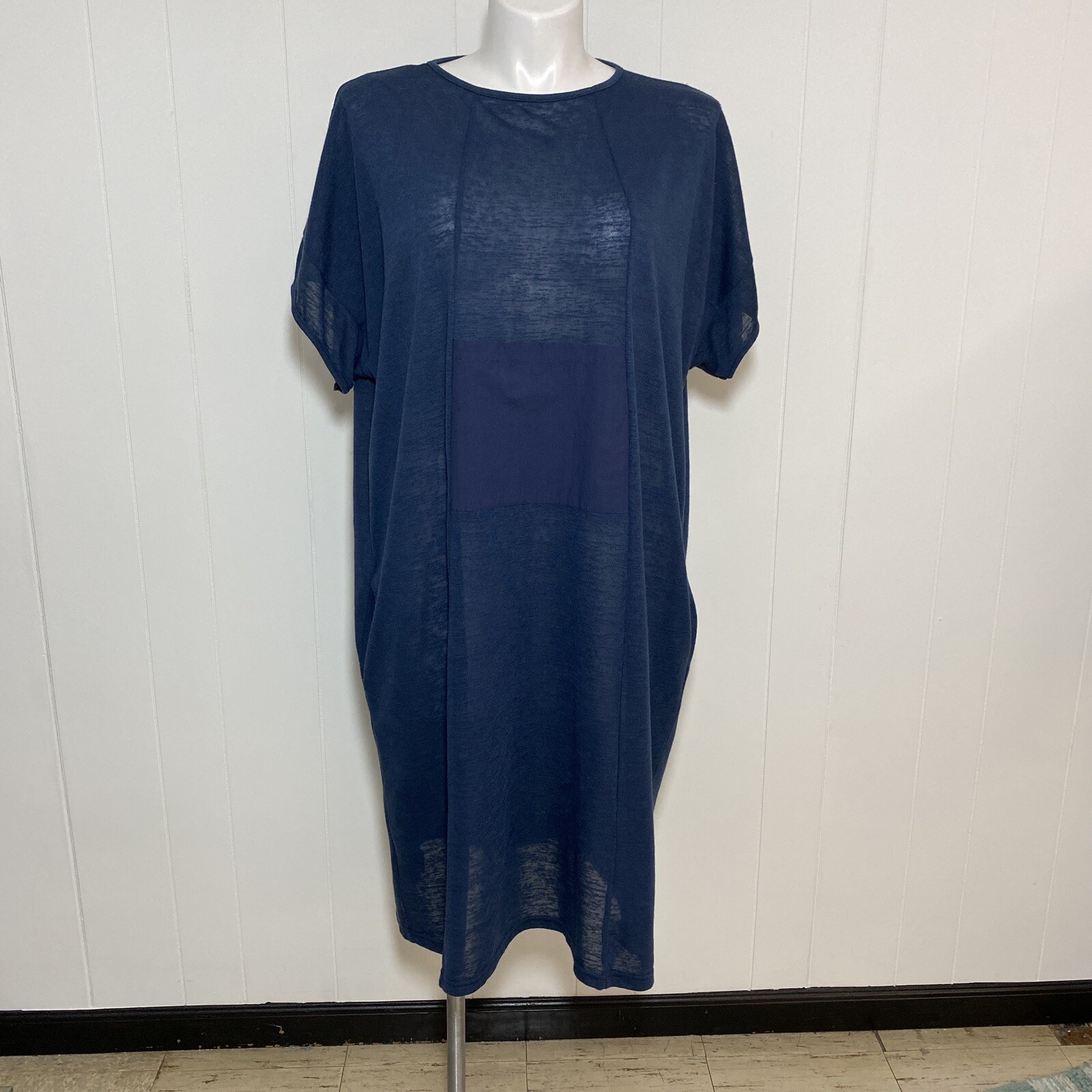 Gershon BRAM Dress XL Blue Gauze Oversized Lagenlook Art to Wear Pocket Pleat
