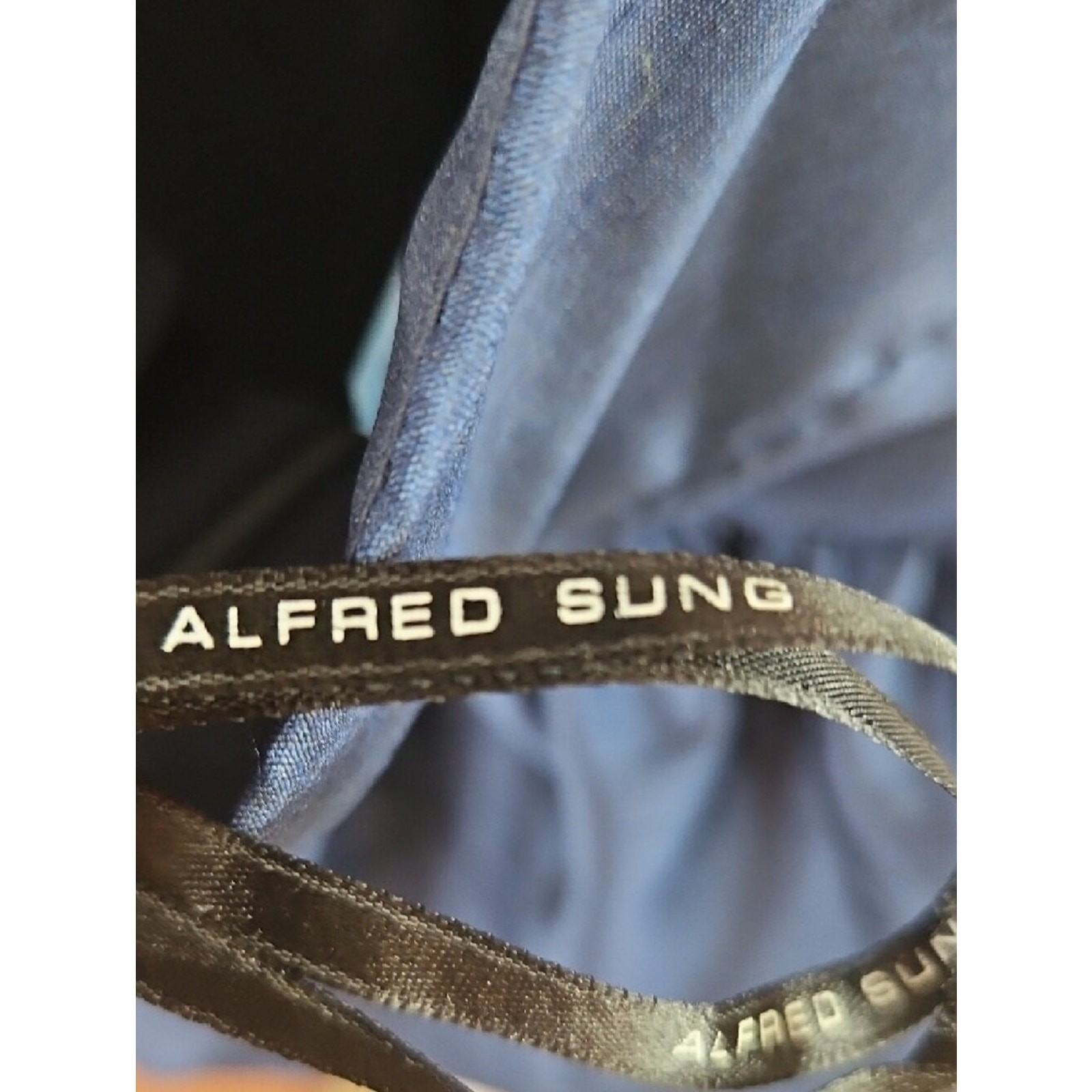 ALFRED SUNG Navy Ruffle Halter Tea-Length Dress Size 20