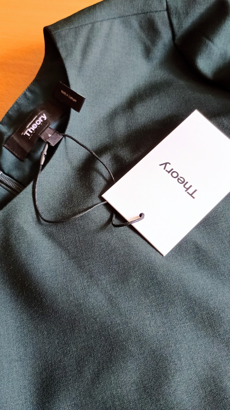 $448 NWT Theory Stretch Wool Long Sleeve Dark Green Sheath Any Occasion Dress 4
