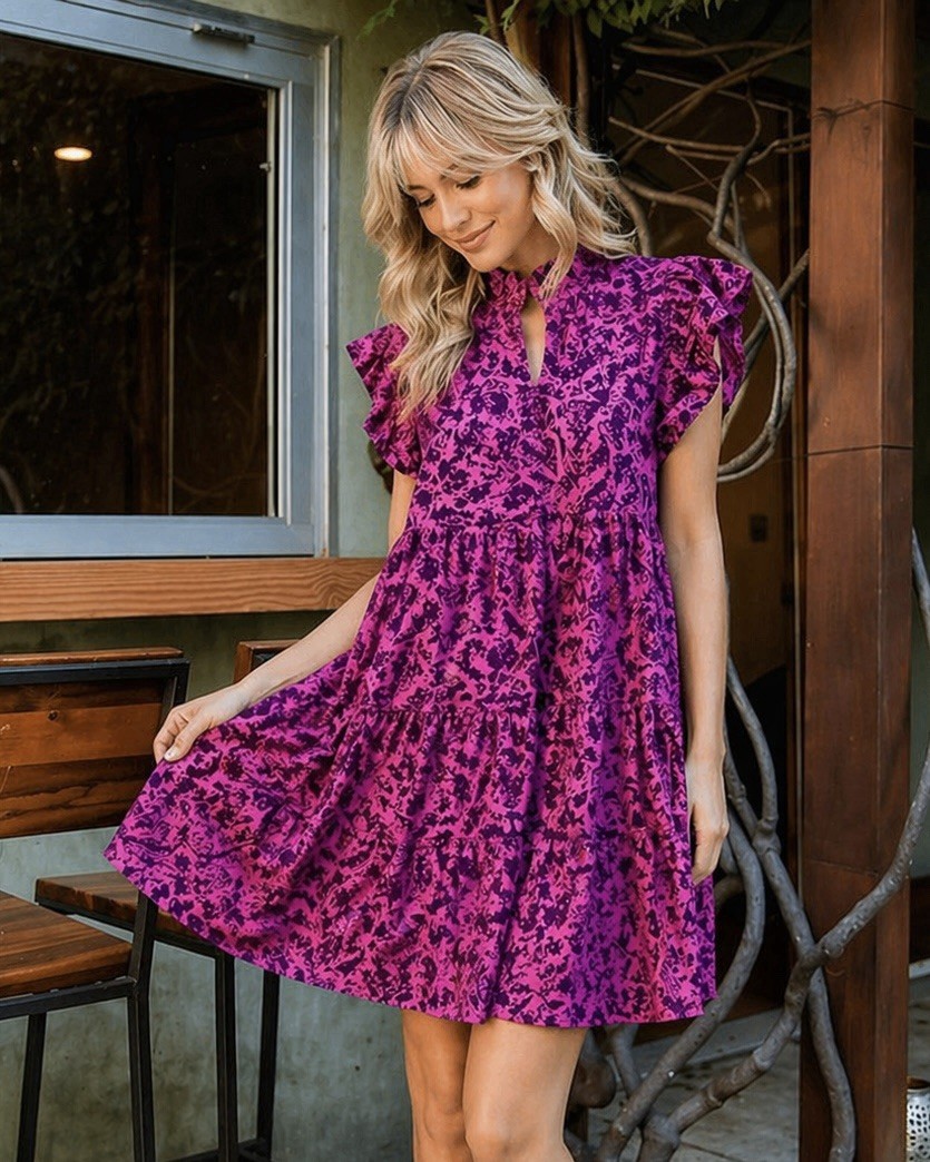 PINCH Pink Paisley Tiered Ruffle Cotton Dress w Pockets Fairy Boho Victorian Med