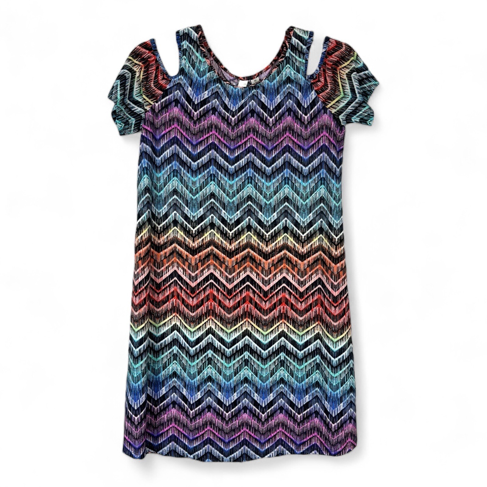 Tacera Colorful Short Sleeve Cold Shoulder Dress Womens Size Medium Stretch