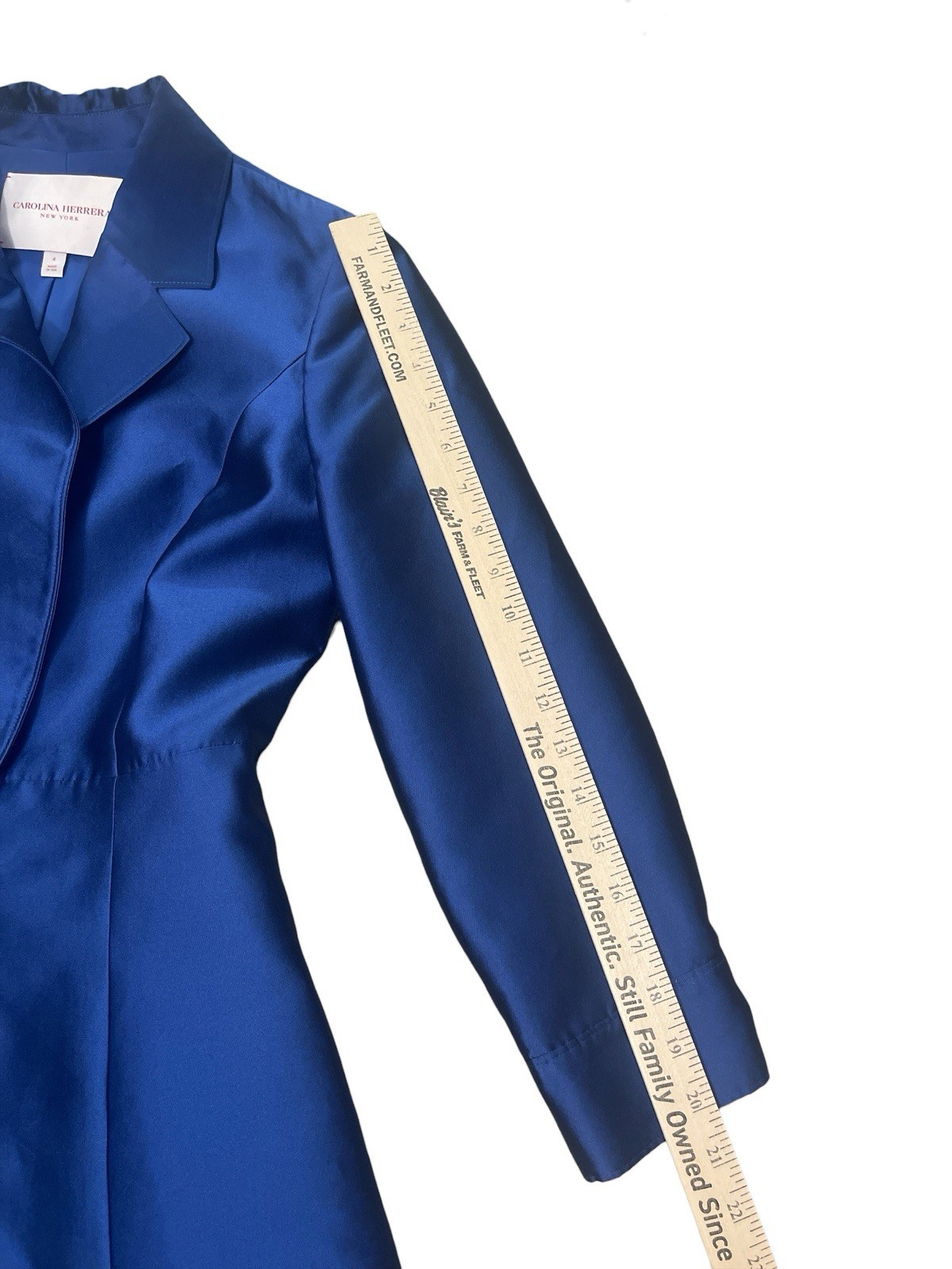 Carolina Herrera Blue Silk 3/4 Sleeve A Line Suit Dress Size 4 Luxury Designer