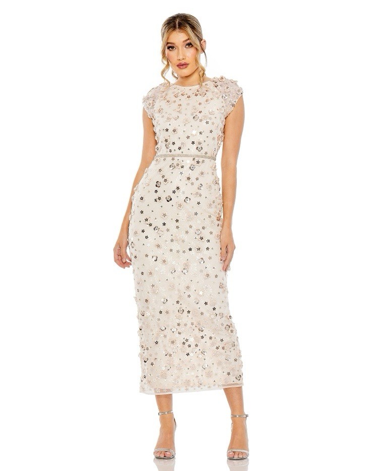 Mac Duggal Floral Applique Sheath Gown Blush Signature NWT $698 Sz 10 93806