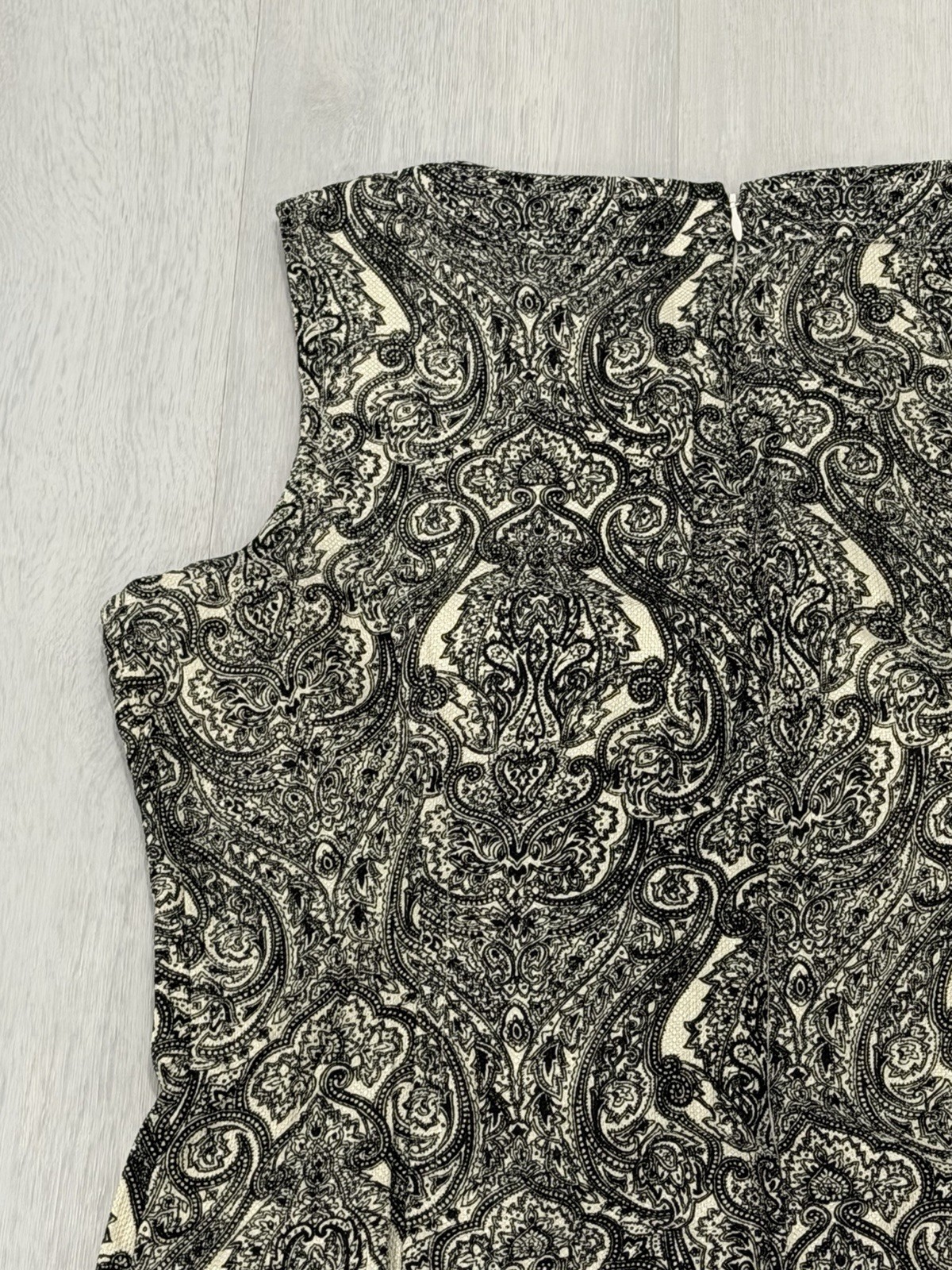Talbots NEW $139 Sz 14P Cotton Ble Sheath Shift Dress Lined Paisley Black White