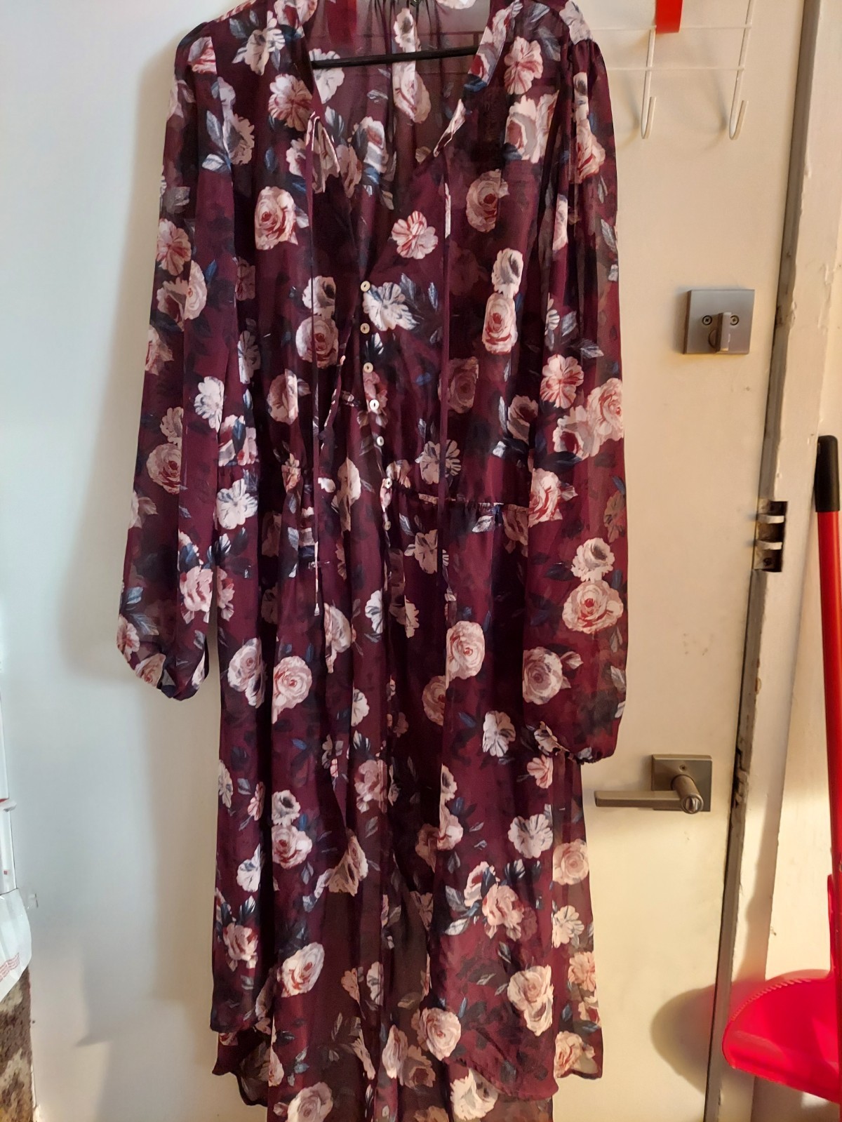 Forever 21 + floral burgundy see-through dress, size 3x, long sleeves
