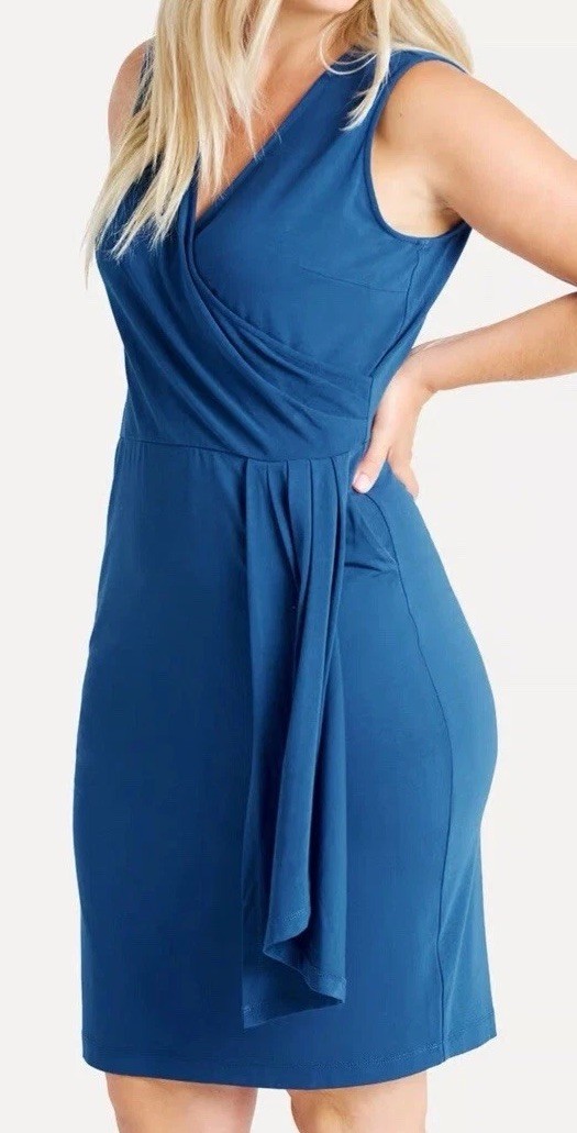 Betabrand Faux Wrap Dress Size 3X NEW Blue VNeck Office Career Wardrobe Staple