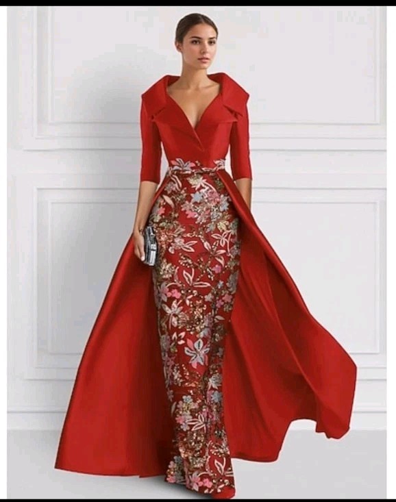 Red Floor Length Evening Gown