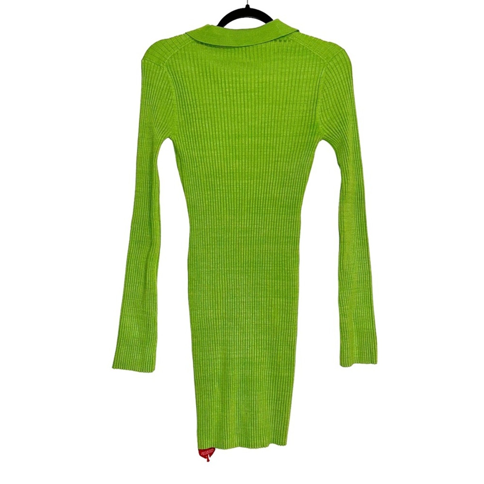 NWT Helmut Lang Marl Long Sleeve Ribbed Green Mini Dress in Lawn SMALL