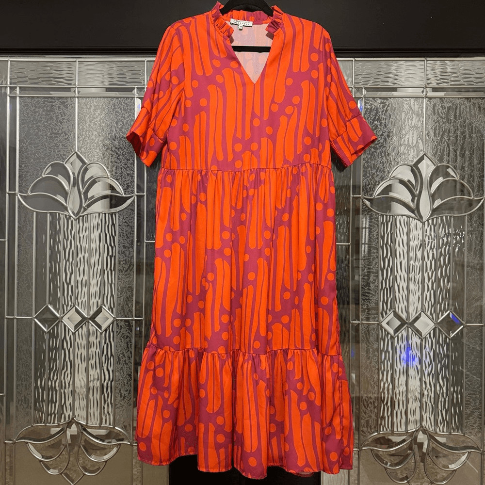 Collection by Cezele Orange & Purple Marmalade Dye Print Casual Long Midi Dress